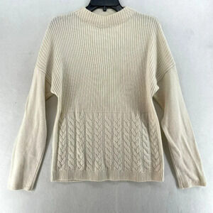 Banana Republic Sweater Women Sz M Ivory Cream Cable Knit Wool Blend Mock Neck